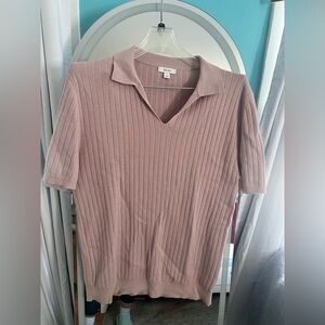 Reiss Soft Pink Ribbed Polo Sweater size L
